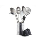 Lot de 10 ustensiles de cuisine en inox gris d