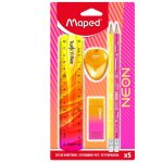 Set de fournitures scolaires neon - maped - kit rentre tendance - rgle 15cm 2 crayons  papier taille ...