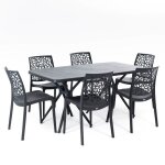 Set de jardin avec table oliver et de 6 chaises anna en r�sine id�ales pour des d�ners en ext�rieur (anthracit ...