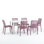Set de jardin avec table thomas et 6 chaises anna structure en fer chaises en résine (blanc / mauve) Set de jardin avec table thomas et 6 chaises anna structure en fer chaises en résine (blanc / mauve)