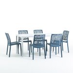 Set de jardin avec table thomas et 6 chaises anna structure en fer chaises en r�sine (blanc / p�trole) ...
