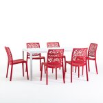 Ensemble de jardin - thomas - 6 chaises anna - fer - r�sine - blanc / rouge