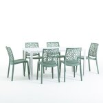 Set de jardin avec table thomas et 6 chaises anna structure en fer chaises en rsine (blanc / vert sauge) ...