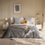 Set de literie gris fonc� et gris clair 140x200 4 pi�ces (1 housse de couette 140x210 1 drap - housse ...