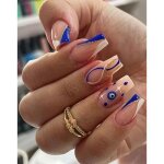 Set manucure pr�ts � poser 24 capsules + 5 accessoires ballerine dor� bleu lh originails