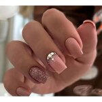 Set manucure pr�ts � poser 24 capsules + 5 accessoires carr�s marron strass r�utilisables lh originails ...