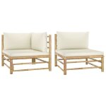 Set meubles d?ext�rieur - bonnie - salon de jardin 2 pi�ces avec coussins - blanc cr�me bambou - 65 x ...