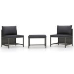 Set meubles d?extrieur - bonnie - salon de jardin 3 pices avec coussins - gris - rsine tresse - 54 ...