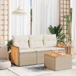 Set meubles d?ext�rieur - bonnie - salon de jardin avec coussins - 4 pi�ces beige - r�sine tress�e - ...