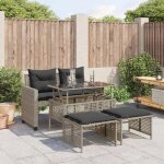 Set meubles d?extrieur - bonnie - salon de jardin avec coussins - 4 pices gris clair poly rotin verre ...