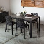 Set milo & dafne: table en aluminium et verre dcor + chaises en fibre de verre empilables (anthracite ...