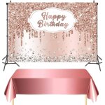 Set danniversaire - xckali - nappe et fond photo - rose dor� - 137x187cm et 150x90cm - �l�gant et durable ...