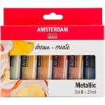 Peinture acrylique - talens - amsterdam - mtallis - 6 x 20 ml - diluable  leau