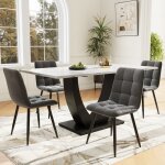 Set salle À manger 5pcs (table u + 4 chaises) - plateau marbre blanc & pieds noirs - chaises velours ... Set salle À manger 5pcs (table u + 4 chaises) - plateau marbre blanc & pieds noirs - chaises velours ...