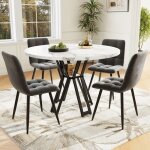 Set salle À manger 5pièces (table ronde 100cm + 4 chaises) - plateau marbre blanc & pieds noirs - chaises ... Set salle À manger 5pièces (table ronde 100cm + 4 chaises) - plateau marbre blanc & pieds noirs - chaises ...