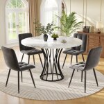 Set salle À manger 5pièces (table ronde 80cm + 4 chaises) - plateau marbre blanc & pieds noirs - chaises ... Set salle À manger 5pièces (table ronde 80cm + 4 chaises) - plateau marbre blanc & pieds noirs - chaises ...