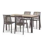 Set de salle  manger table milo avec structure en aluminium 4 chaises anna en rsine (gris tourterelle ...