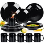 Set de table 24 pi�ces - vaisselle en verre opale - 6 mugs 6 assiettes creuses 6 assiettes � dessert ...