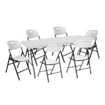 Set table pliante 180cm et 6 chaises avec poign�e traiteur 7house. blanc