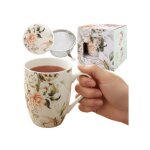 Set � th� : tasse en porcelaine 340 ml avec infuseur et couvercle pour tisanes emball� dans un emballage ...