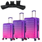 Set de valise 3 pi�ces en polycarbonate valise celims cadenas tsa extensible double roulettes 360 violet ...