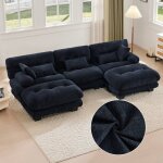 Seyakany - canapé dangle modulable 5 places - tissu velours - moelleux et confortable - noir Seyakany - canapé dangle modulable 5 places - tissu velours - moelleux et confortable - noir