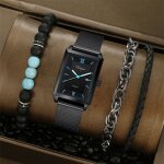 Sharphy coffret montre homme + bracelet - cadran rectangulaire bracelet en acier noire lgance classique ...