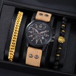 Sharphy coffret montre homme + bracelet - chronographe bracelet en cuir marron mode cool classique cadeau ...