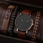 Sharphy coffret montre homme + bracelet - bracelet en cuir marron mode tendance cool cadeau
