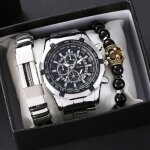 Sharphy coffret montre homme + bracelet de perles - chronographe affichage du calendrier bracelet en ...