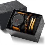 Sharphy coffret montre homme + bracelet - quartz bracelet en cuir �tanche marron �l�gant cadeau de no�l ...