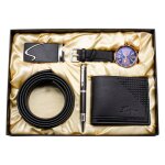 Sharphy coffret montre homme + stylo + ceinture + portefeuille - bracelet en cuir noir classique cadeau ...