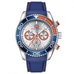Sharphy montre homme de marque quartz multifonction chronographe cadran rotatif bracelet en cuir bleu ...