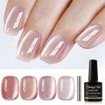 She 4 colours pink nude coral glitter cat eye semi - permanent nail polish with magnetic stick soak off ...