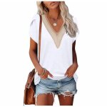 T - shirt d�t� � manches courtes pour femme - blanc - col v et �l�gant - dentelle ajour�e tee shirt - ...