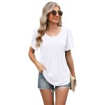 T - shirt femme - blanc - manches courtes ete tunique plissé loose fit T - shirt femme - blanc - manches courtes ete tunique plissé loose fit