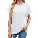T - shirt femme manches courtes col rond couleur unie casual tee shirt ete lache tissu confortable - ...