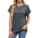 T - shirt femme manches courtes col rond couleur unie casual tee shirt ete lache tissu confortable - ...