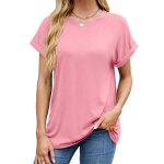 T - shirt femme manches courtes col rond couleur unie casual tee shirt ete lache tissu confortable - ...