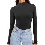 T - shirt femme - manches longues - col roul� - noir - taille l - ajust� et confortable