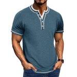 T - shirt homme ete manches courtes regular fit col v avec boutons casual tee shirt couleur contraste ...