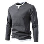 T - shirt homme manches longues effet 2 en 1 col v casual tee shirt coton regular fit contraste confortable ... T - shirt homme manches longues effet 2 en 1 col v casual tee shirt coton regular fit contraste confortable ...