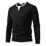 T - shirt homme manches longues effet 2 en 1 col v casual tee shirt coton regular fit contraste confortable ... T - shirt homme manches longues effet 2 en 1 col v casual tee shirt coton regular fit contraste confortable ...
