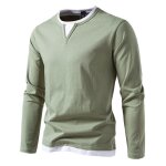T - shirt homme manches longues effet 2 en 1 col v casual tee shirt coton regular fit contraste confortable ... T - shirt homme manches longues effet 2 en 1 col v casual tee shirt coton regular fit contraste confortable ...