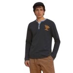 T - shirt homme manches longues - no excess - gris - 100% coton - col tunisien - coupe droite