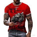 T - shirt hommetee shirt motard imprimé homme tshirt décontracté à col rond - rouge T - shirt hommetee shirt motard imprimé homme tshirt décontracté à col rond - rouge