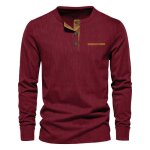 T - shirt homme velours c�tel� manches longues slim fit col henley casual tee shirt couleur unie confortable ...