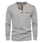 T - shirt homme velours ctel manches longues slim fit col henley casual tee shirt couleur unie confortable ...