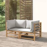 Shop salon bas dext�rieur canap�s dangle de jardin avec coussins gris clair 2 pcs bambou - mobilier de ...
