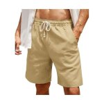 Short cargo chino homme en lin kaki - bermuda �t� sportif et d�contract� taille �lastique confortable ...
